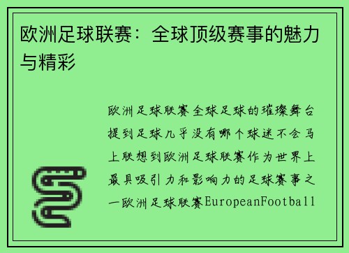 欧洲足球联赛：全球顶级赛事的魅力与精彩